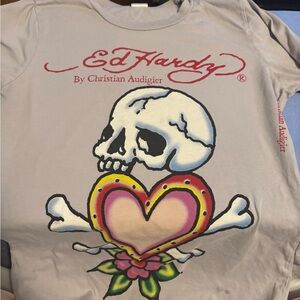 ed hardy Light Gray Tee with Red Logo